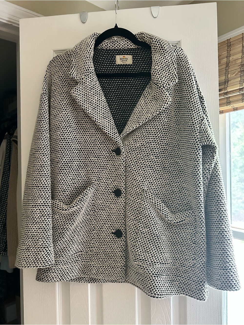 Marine Layer Birdseye Blazer Black White Textured Jacket Size Medium Pockets.